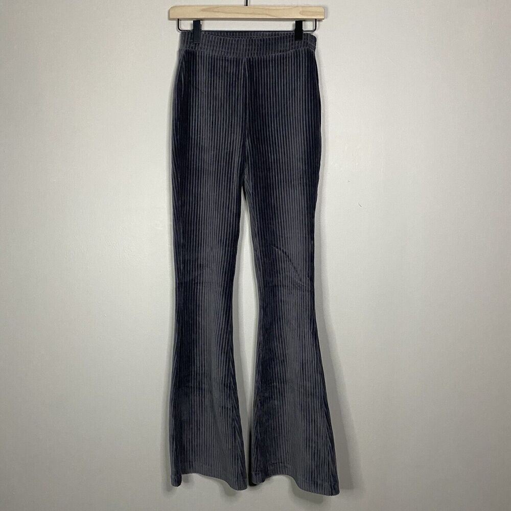 AERIE NWT Velour High Rise Ribbed Flare Charcoal Gray Pants‎ XS